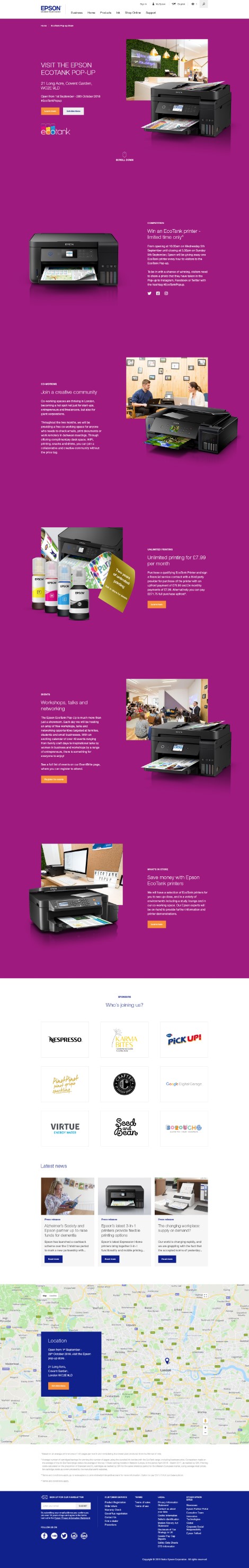 Epson Popup Store Campaign landing page