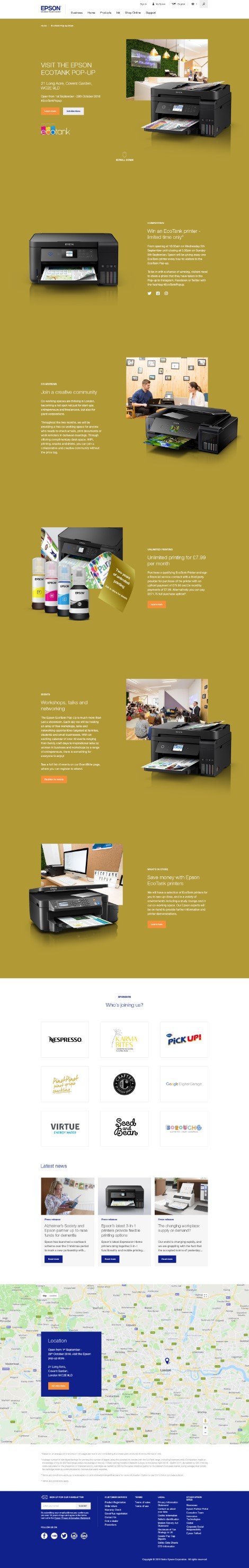 Epson Popup Store Campaign landing page