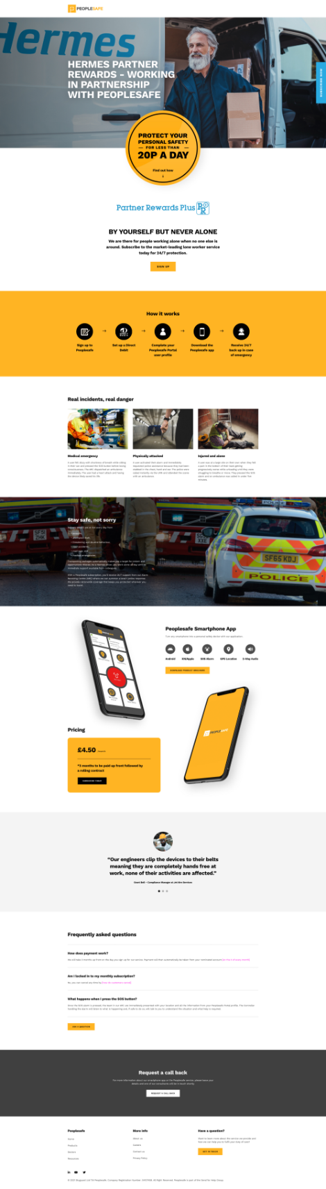 The layout of the Peoplesafe website