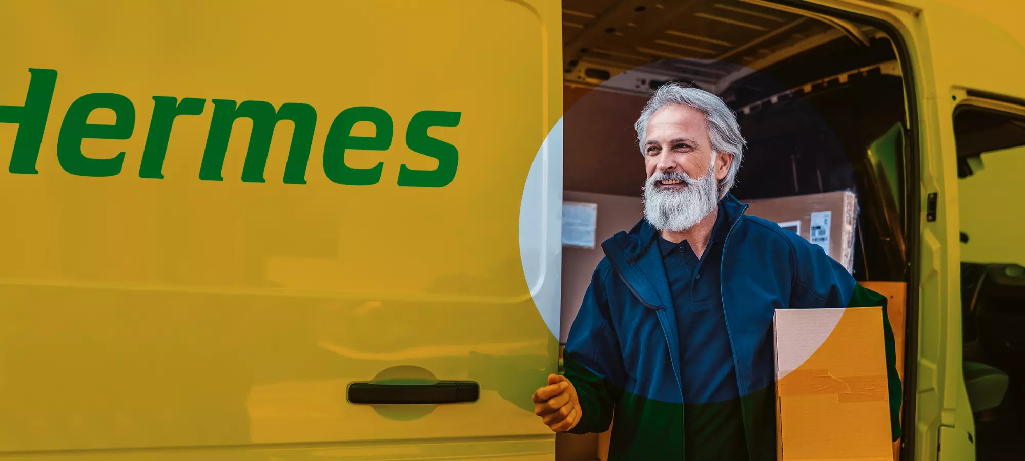 Man in a Hermes delivery van