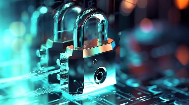 A padlock on top of a circuit board background